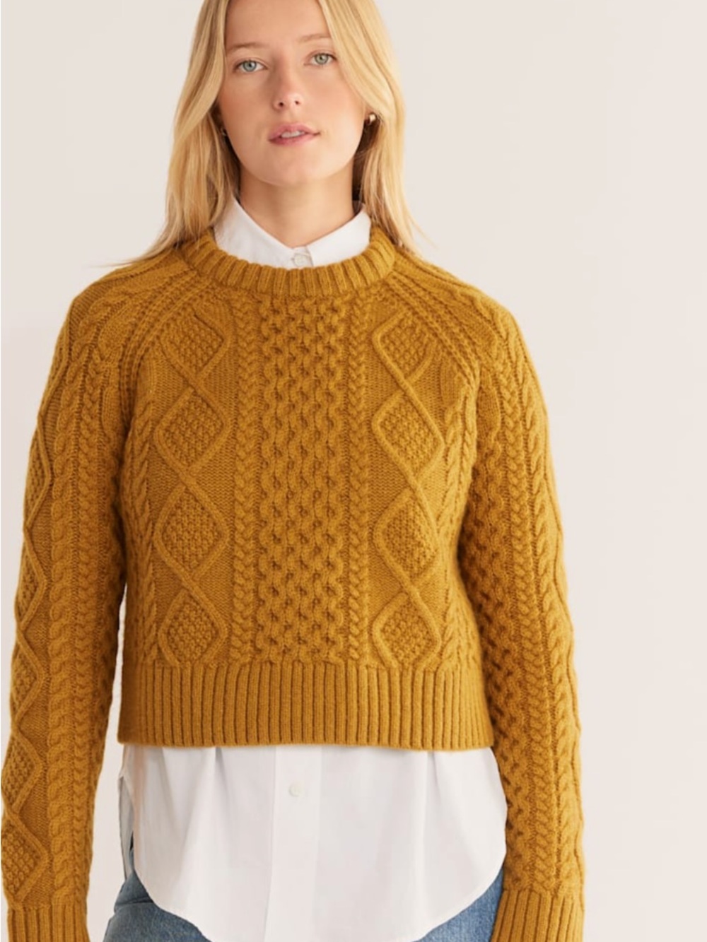 NWOT! Pendleton Mustard Cropped Cable Knit Wool Shetland Fisherman’s Sweater L